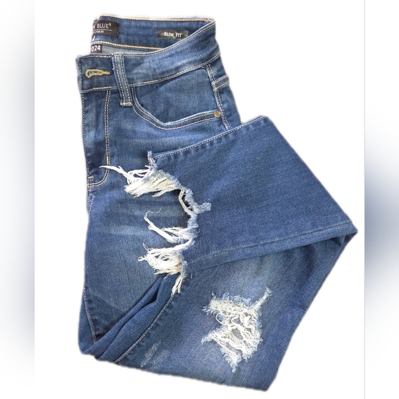 Judy Blue Dark Blue Distressed Skinny Jeans - Picture 1 of 9